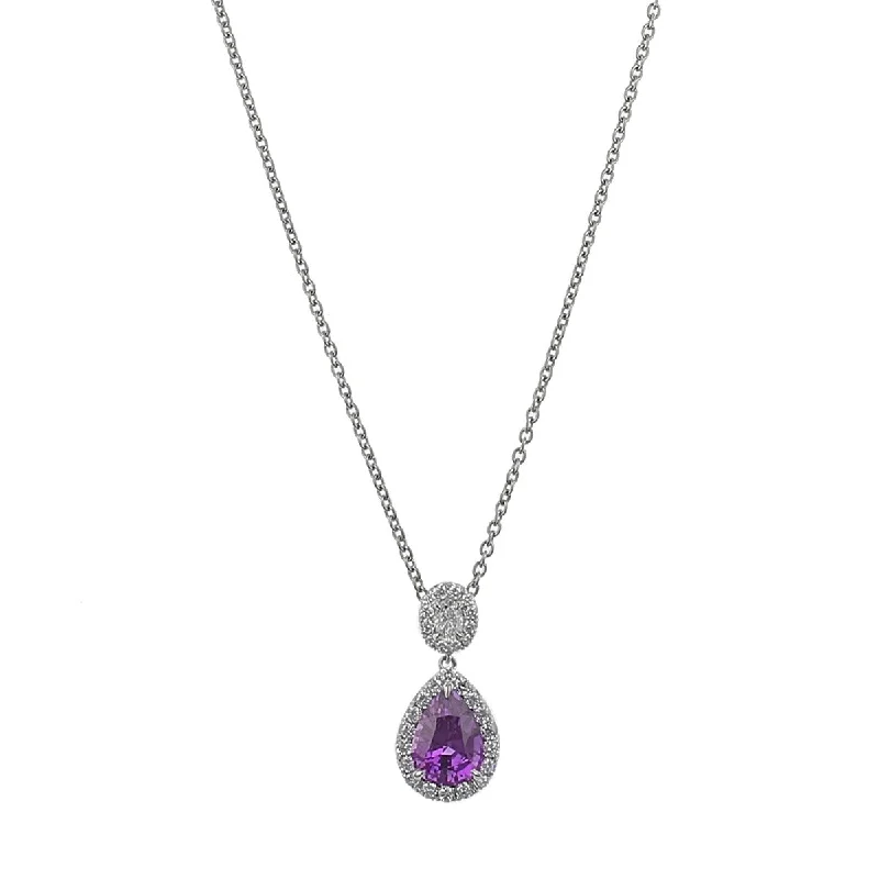 Women’s vintage necklaces-Monaco Purple Sapphire and Diamond Halo Pendant