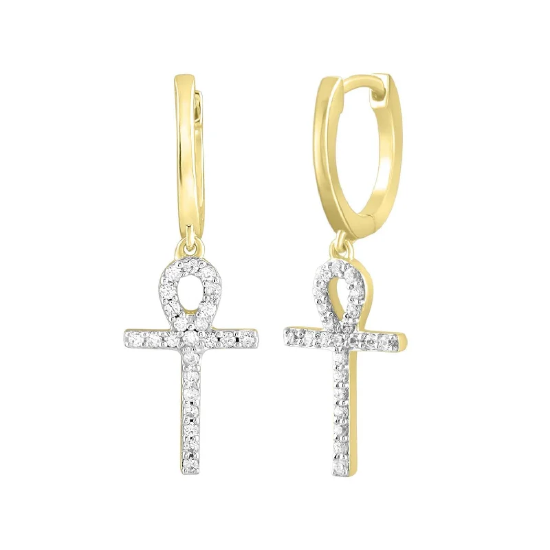 Women’s infinity earrings-MEN'S HOOP EARRINGS 0.25CT ROUND DIAMOND 10K YELLOW GOLD