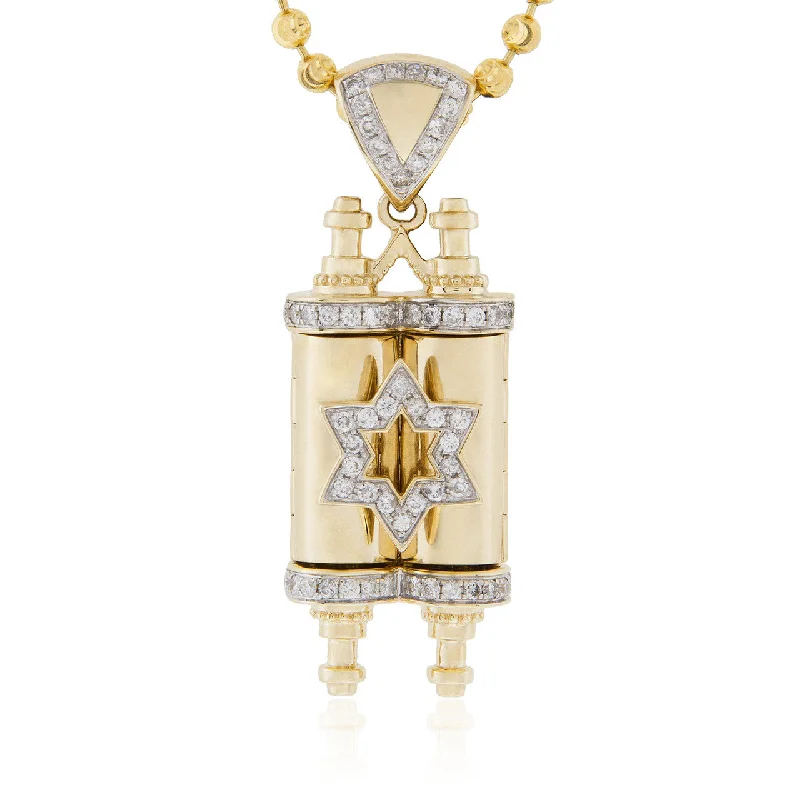 Women’s heart-shaped necklaces-10K Yellow Gold .96ct Diamond Torah Pendant