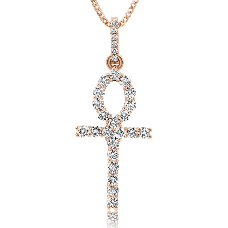 Women’s bohemian necklaces-10k Rose Gold 2ct Diamond Ankh Pendant