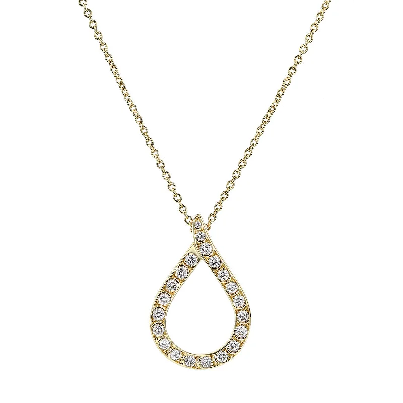 Women’s silver collar necklaces-Scallop Artisan Pave Diamond Teardrop Pendant