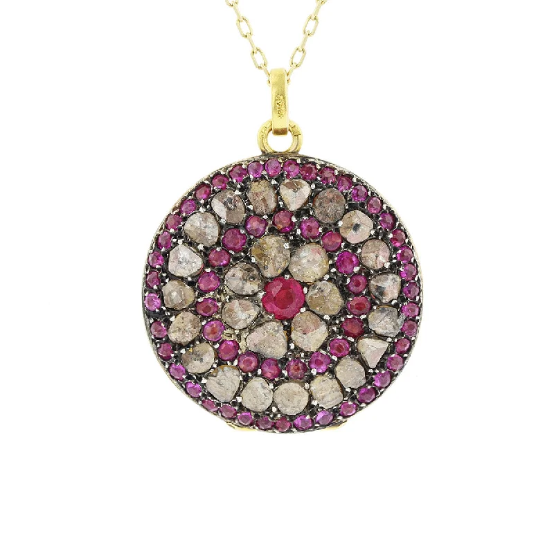 Women’s luxury diamond necklaces-French Ca. 1900 Ruby and Rose Cut Diamond Pendant