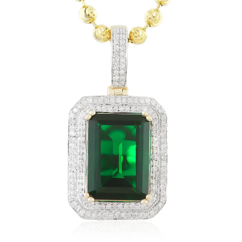 Women’s gemstone necklaces-10k Yellow Gold .5ct Diamond Emerald Pendant