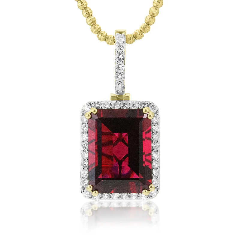 Women’s diamond necklaces-14k Yellow Gold 1ct Diamond Ruby Pendant