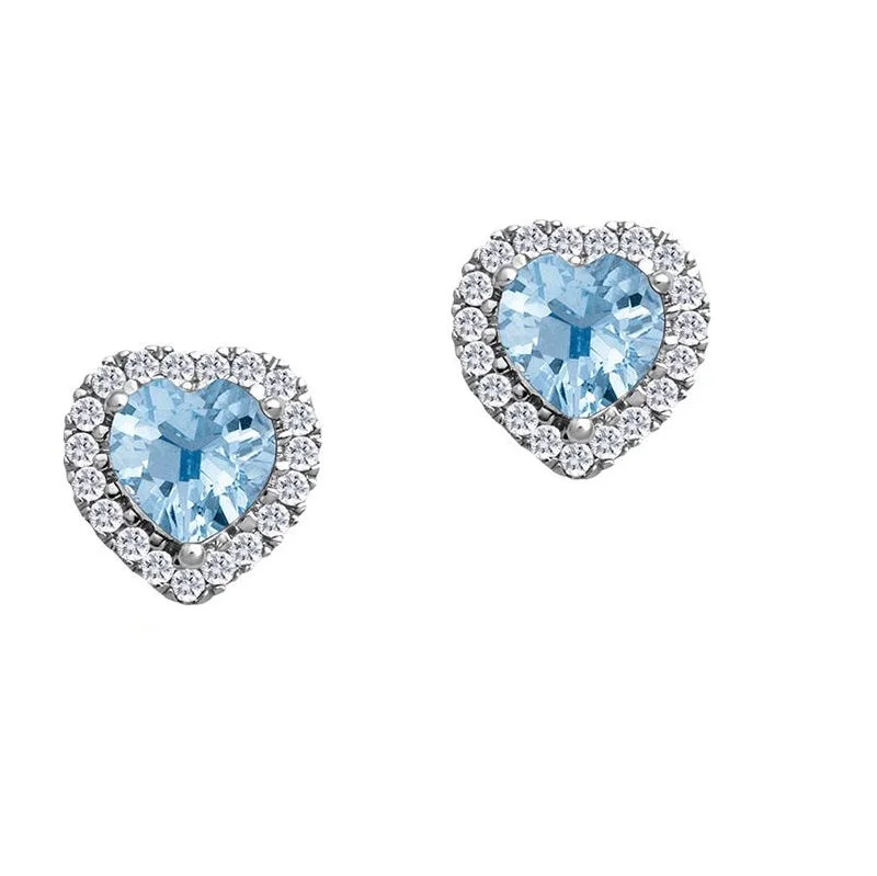 Women’s floral drop earrings-5MM Simulated Aquamarine and White Sapphire Stud Earrings in 10KT White Gold