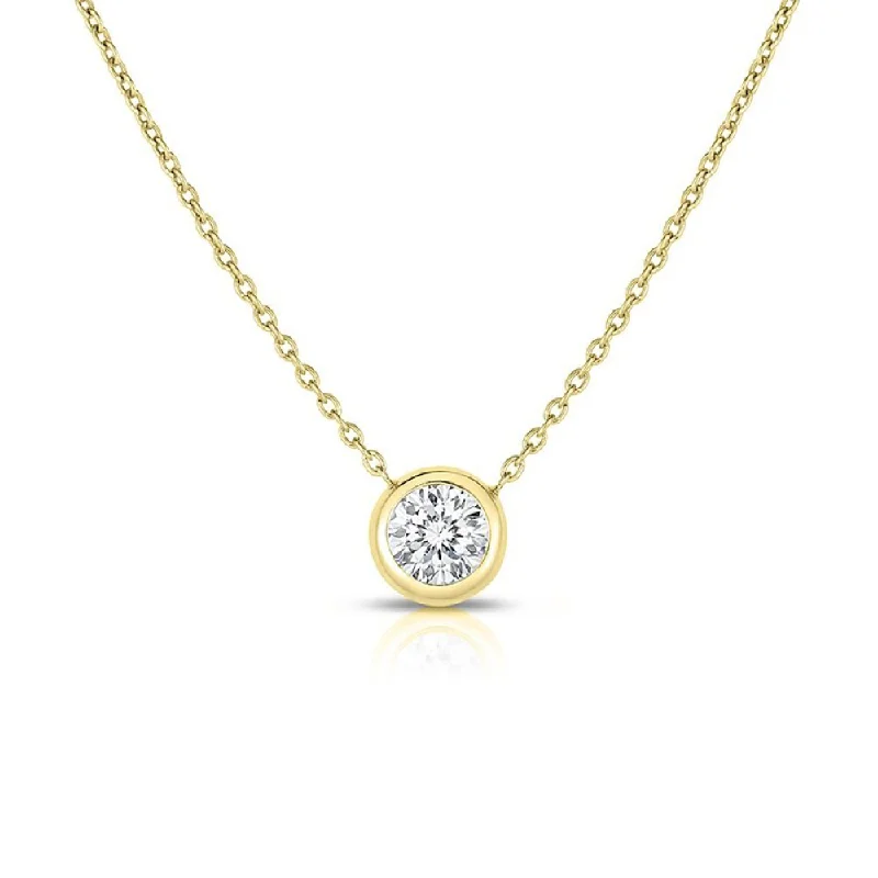 Women’s 14k gold necklaces-0.19ct Round Diamond Bezel Set Solitaire Pendant in 18k Yellow Gold with Chain