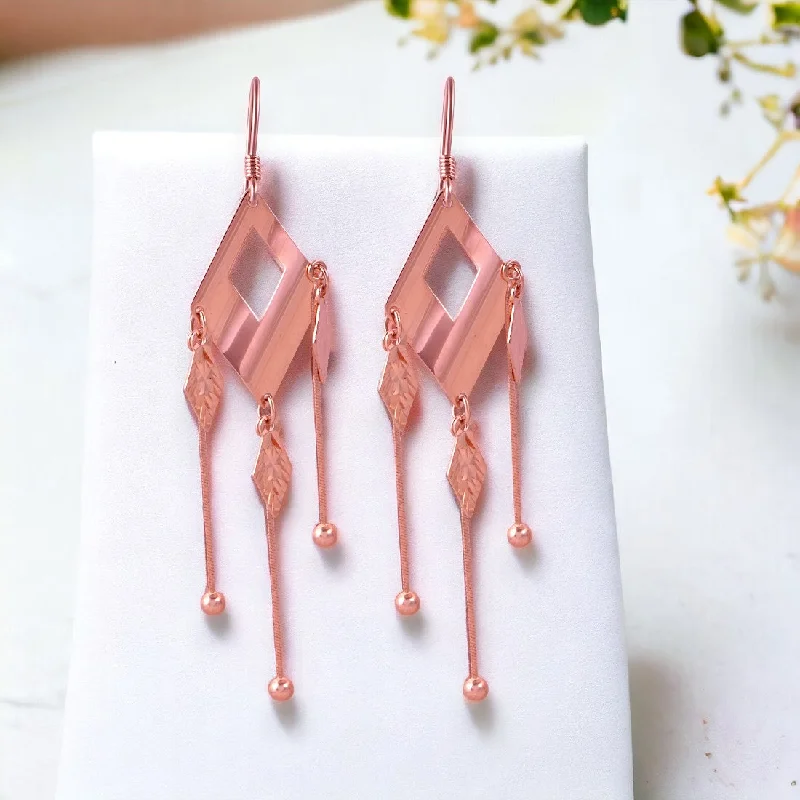 Women’s evening earrings-Rose gold Diamond Cut Drop Earring