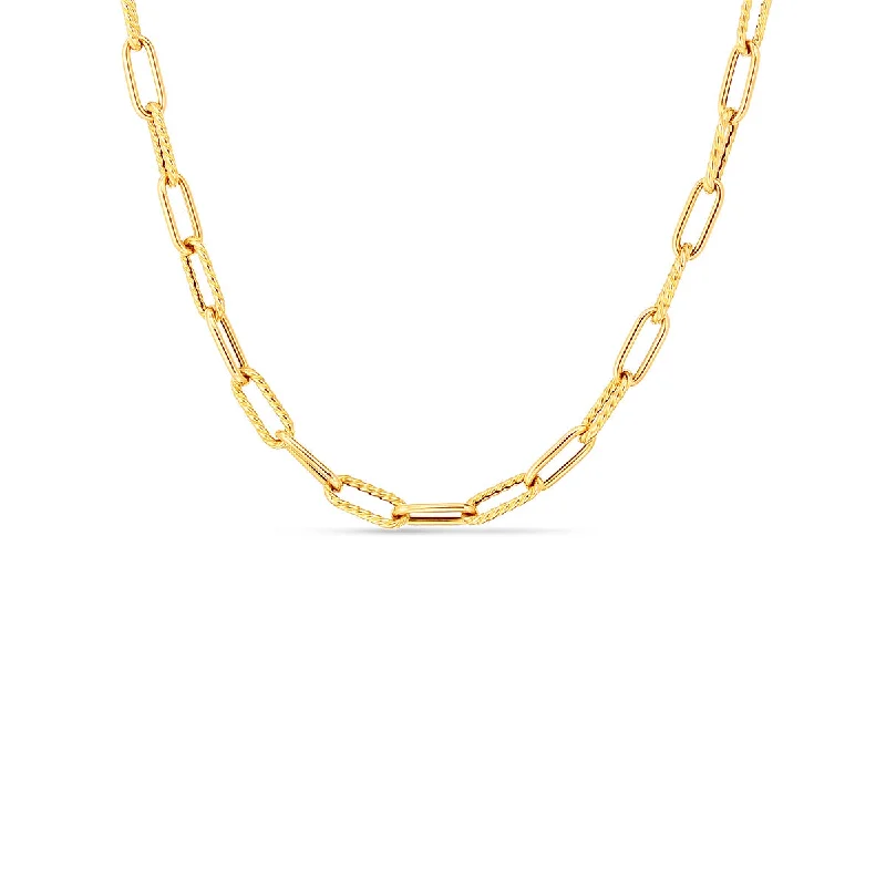 Women’s minimalist gold necklaces-Alternating Shiny/Fluted Paperclip Chain in 18K Yellow Gold, 22"