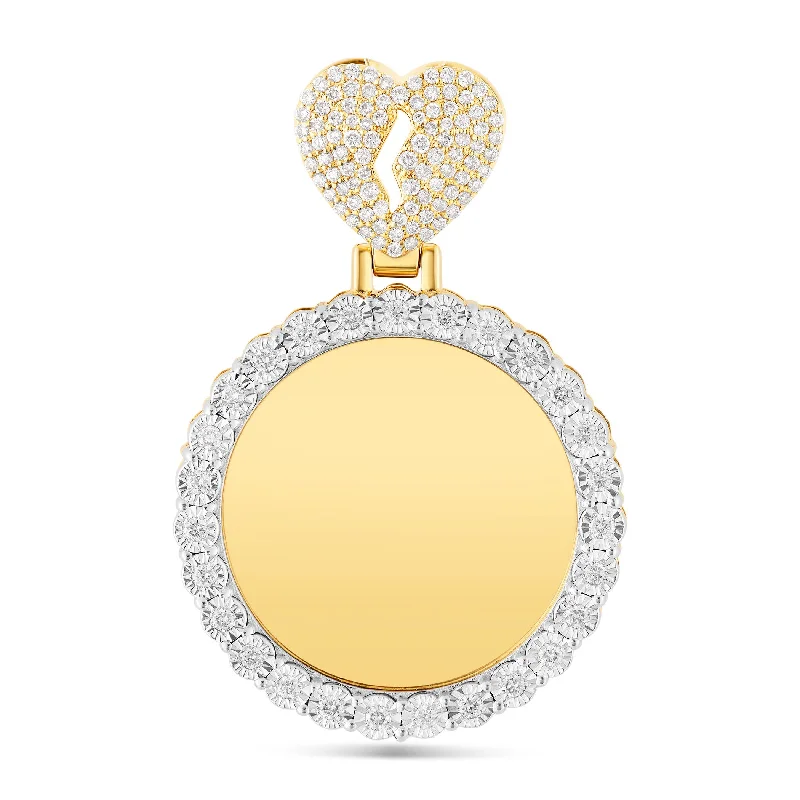 Women’s custom necklaces-10K Yellow Gold Broken Heart Diamond Picture Pendant