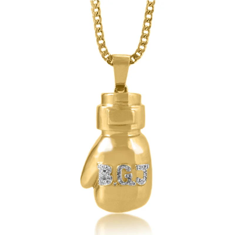 Women’s luxury necklaces-10k Custom Yellow Gold 1.5ct Diamond Initial Boxing Glove Pendant