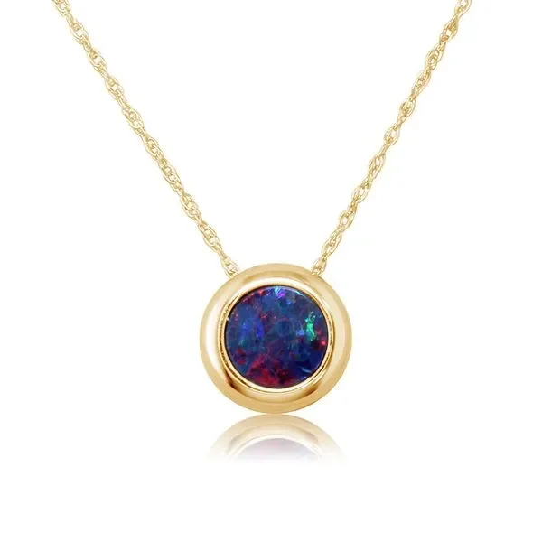 Women’s personalized gold necklaces-0.64Ct Australian Opal Doublet Round Bezel Pendant on Chain in 14k Yellow Gold, 18in