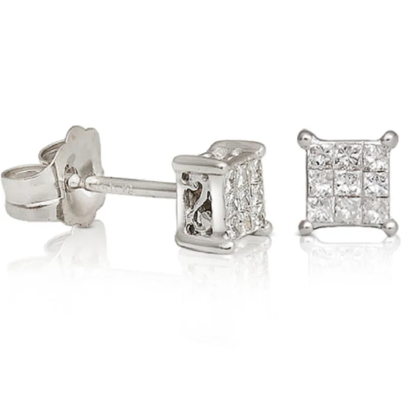 Women’s large statement earrings-1/10 CTW Diamond Cluster Stud Earrings in 14KT White Gold