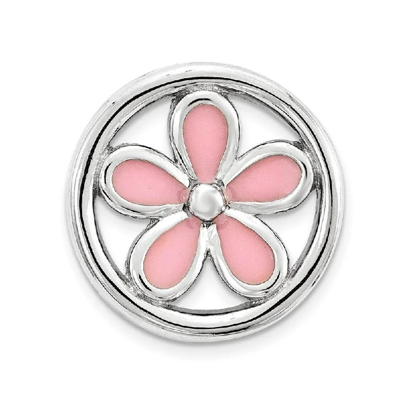 Women’s engraved necklaces-Sterling Silver Stackable Expressions Sm Pink Enameled Flower Chain Slide