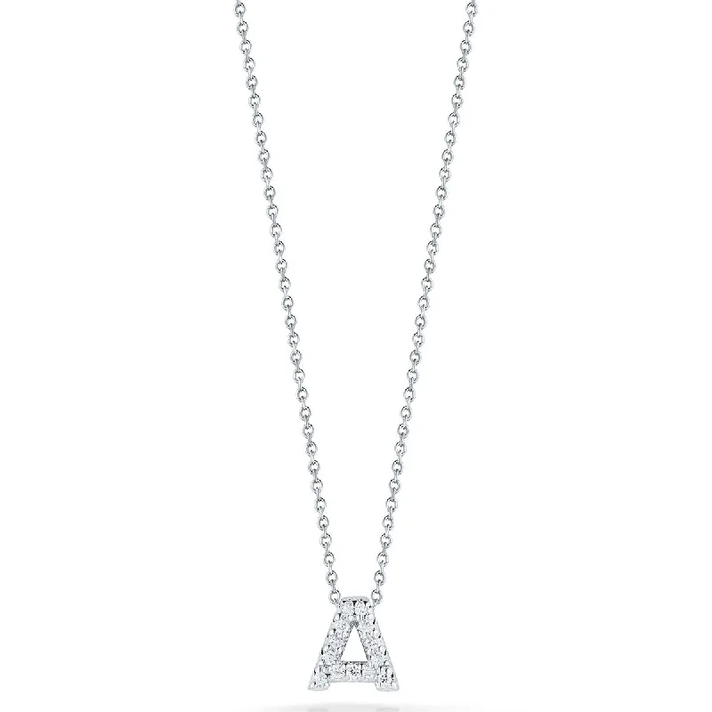 Women’s gold necklaces-Tiny Treasures 0.06ct Diamond Love Letter "A" Pendant in 18K White Gold on 16-18" Chain