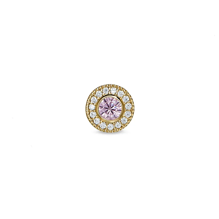 Women’s solitaire engagement rings-Gold Finish Sterling Silver Micropave Round Simulated Pink Sapphire Charm with Simulated Diamonds