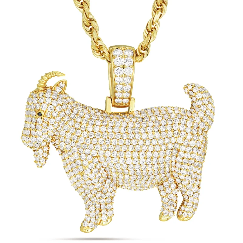 Women’s handmade necklaces-14k Yellow Gold 4.75ct Diamond Goat Pendant