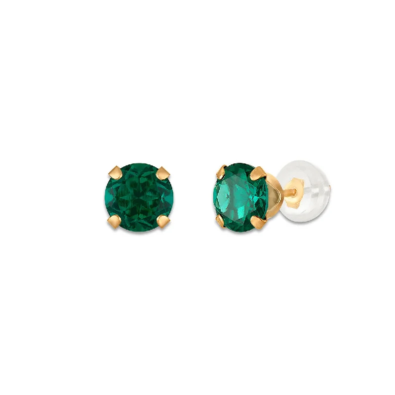 Women’s chunky hoop earrings-6MM Round Emerald Birthstone Stud Earrings in 10KT Yellow Gold