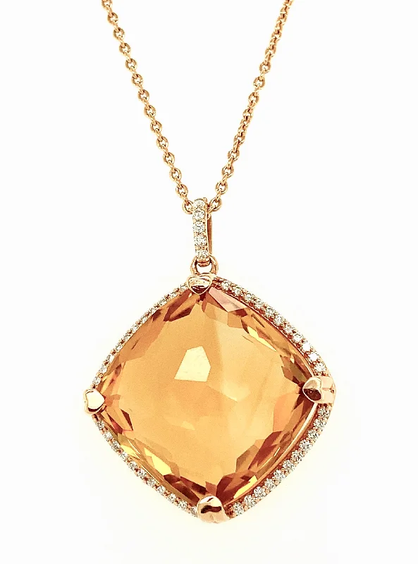 Women’s unique diamond necklaces-Citrine Cushion Shaped Pendant with Diamonds 87-JSA