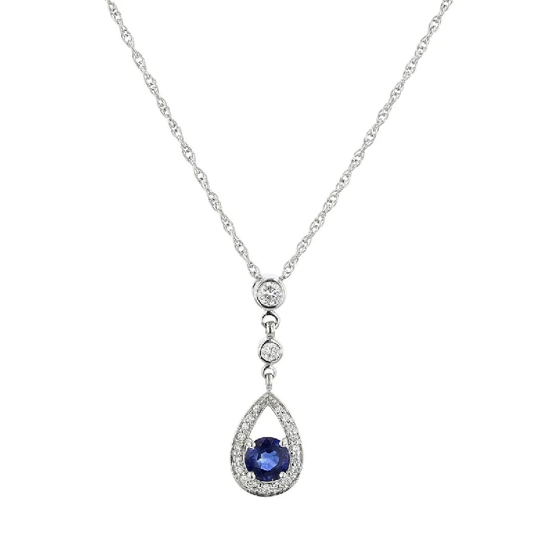 Women’s charm necklaces-Pear-Shaped Pendant with Sapphire and Diamond Halo