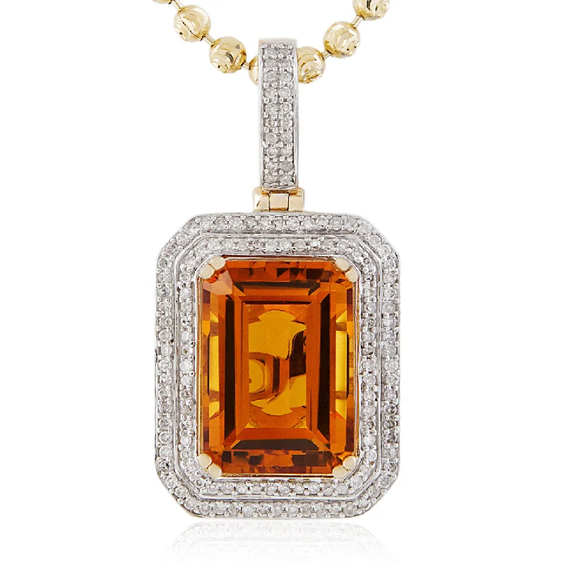 Women’s double-layer necklaces-10k Yellow Gold .5ct Diamond Citrine Pendant