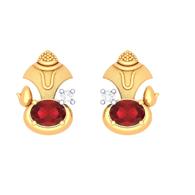 Women’s antique earrings-18k Gold And Diamond Stud Earring With Red Gems From Diamond Collection