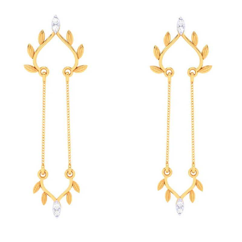 Women’s gold drop earrings-18k Leafy Design Drop Style Diamond Earring From\
diamond Collection