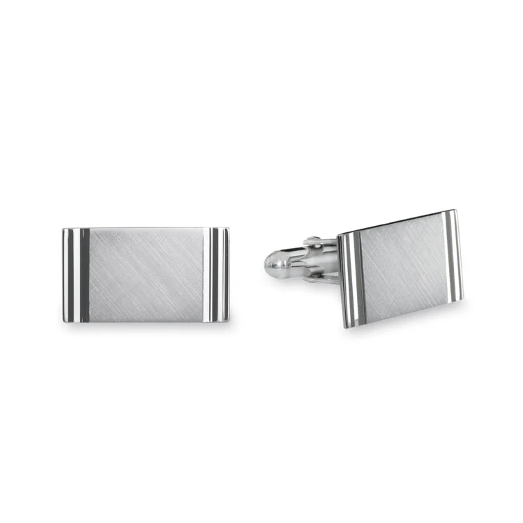 Women’s princess cut halo engagement rings-Sterling Silver Large Rectangle Diamond-Cut Cufflinks