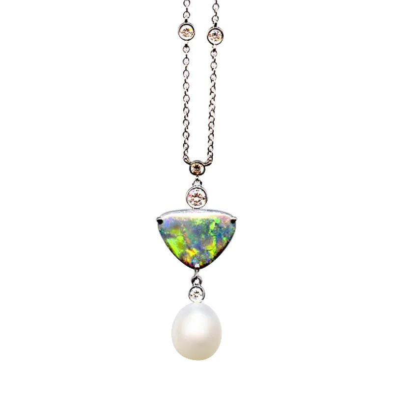 Women’s simple gold necklaces-Platinum Black Opal Cultured Pearl Diamond Pendant