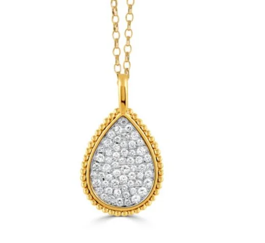 Women’s chunky necklaces-Byzantine 0.64Ct Diamond Pave Pear Shaped Pendant only in 18k Yellow and White Gold