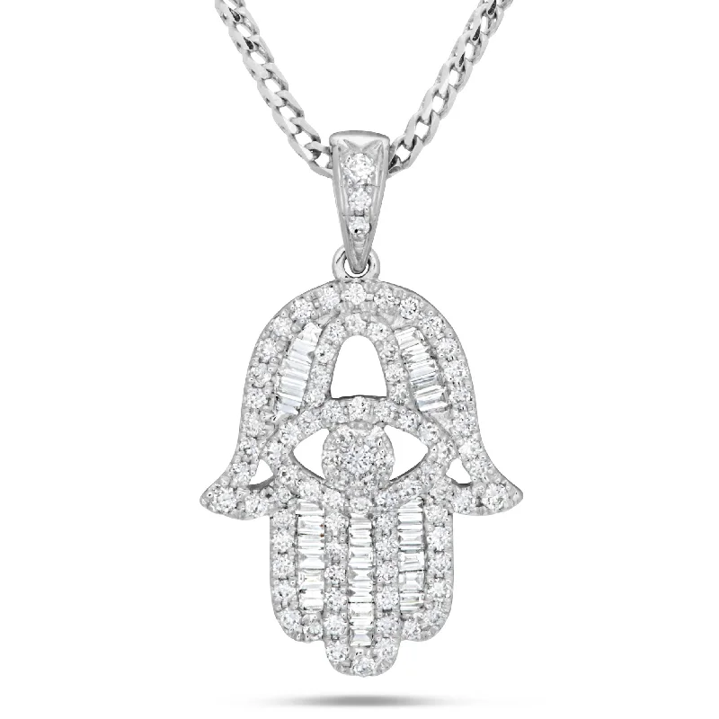 Women’s spiritual necklaces-18K White Gold 0.61ct Baguette Diamond Hamsa Pendant