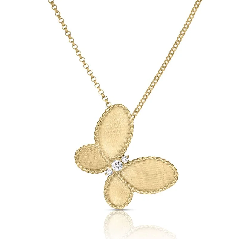 Women’s sparkling diamond necklaces-0.06Ct Diamond Butterfly Pendant on Chain in 18k Yellow Gold, 18in