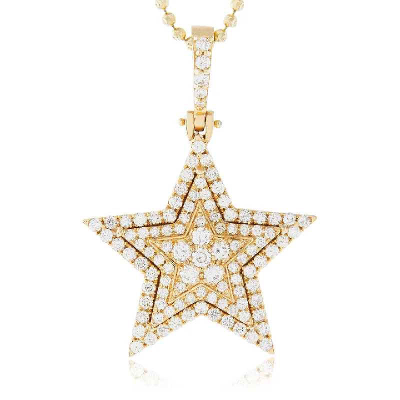 Women’s mother of pearl necklaces-14K Yellow Gold 2.6ct Diamond Star Pendant