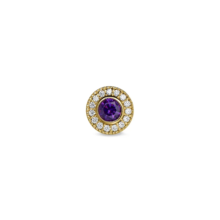 Women’s stackable diamond engagement rings-Gold Finish Finish Sterling Silver Micropave Round Simulated Amethyst Charm with Simulated Diamonds for BL2300B