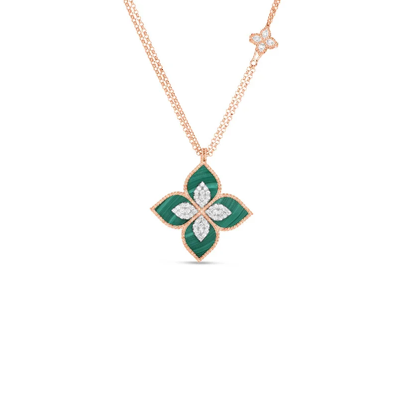 Women’s emerald necklaces-Medium Malachite and Diamond Accent Flower Pendant