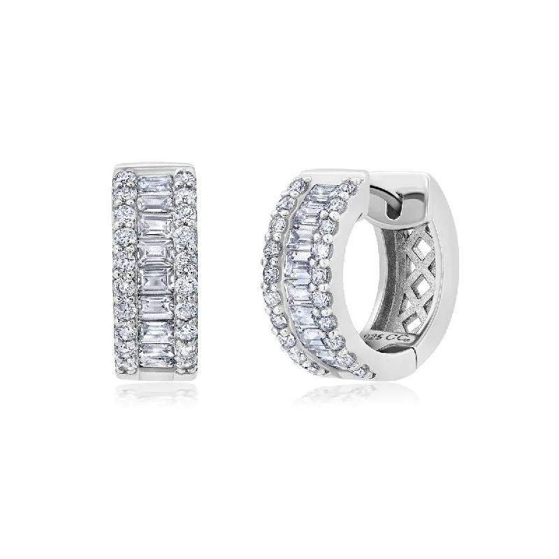 Women’s hoop earrings set-Crislu Platinum Plated Sterling Silver and Cubic Zirconia Huggie Earrings