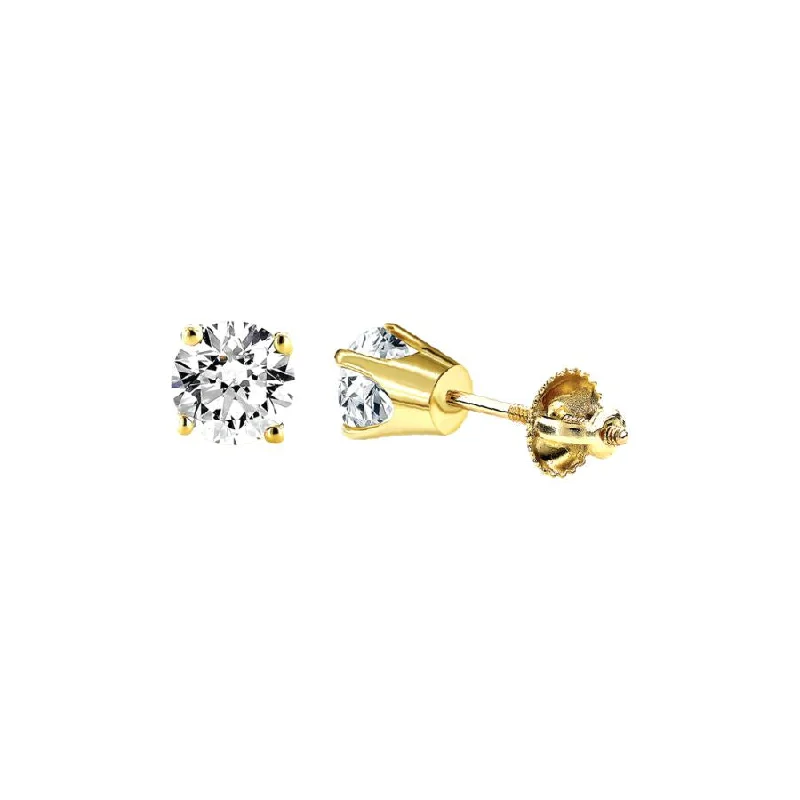 Women’s ear jackets-LADIES SOLITAIRE EARRINGS 0.33CT ROUND DIAMOND 14K YELLOW GOLD