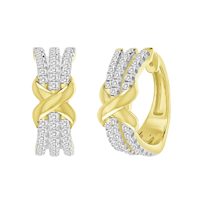 Women’s modern hoop earrings-LADIES EARRINGS 0.33CT ROUND DIAMOND 14K YELLOW GOLD