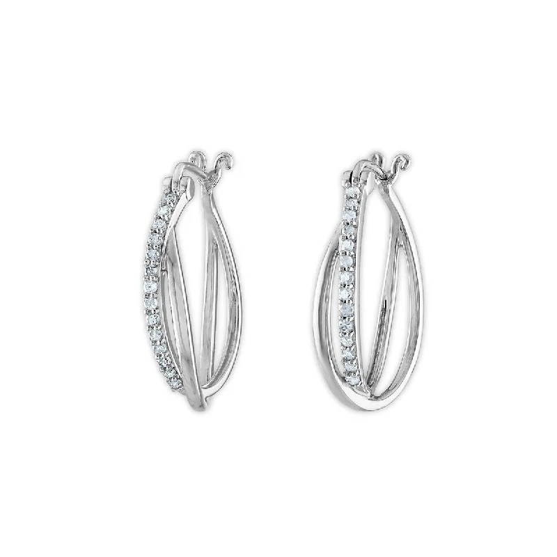 Women’s animal print earrings-1/4 CTW Diamond Fashion Hoop Earrings in Rhodium Plated Sterling Silver