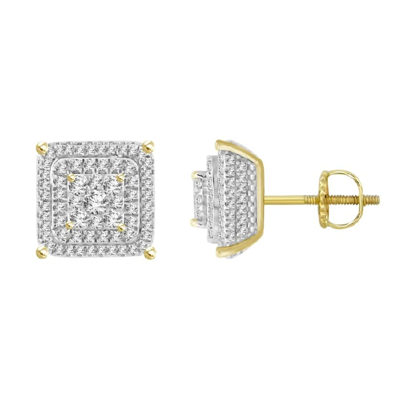 Women’s silver drop earrings-LADIES STUD EARRINGS 1.00CT ROUND DIAMOND 10K YELLOW GOLD