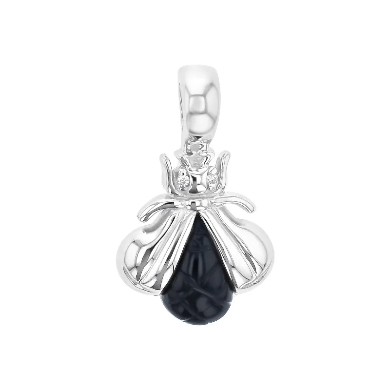 Women’s wedding necklaces-Slane Sterling Silver Onyx and Diamond Bee Pendant