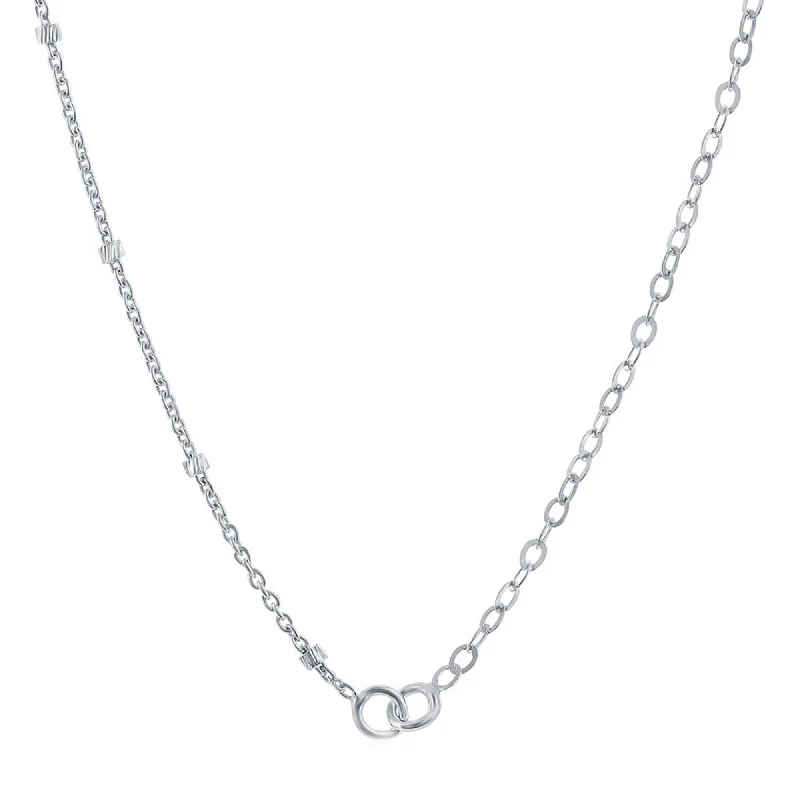 Women’s pearl pendant necklaces-Links Of Italy Women's Chain - Silver Half Cable and Beads Design, 18 Inch | Q-5754-18