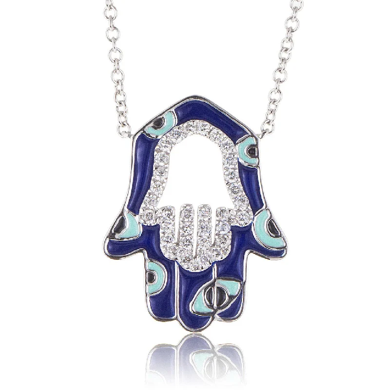 Women’s sparkling diamond necklaces-18k White Gold 0.29ct Diamond Hamsa Pendant