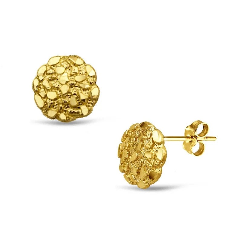 Women’s gold stud earrings-10KT Yellow Gold 10MM Nugget Stud Earrings