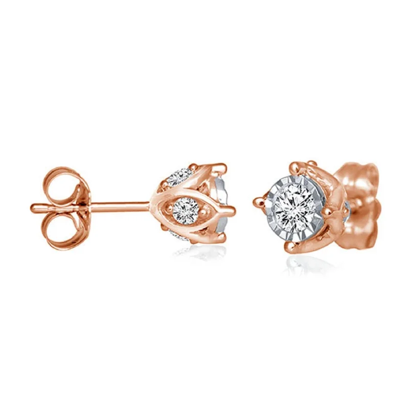 Women’s boho earrings-1/2 CTW Diamond Solitaire Illusion Set Stud Earrings in 10KT Rose Gold