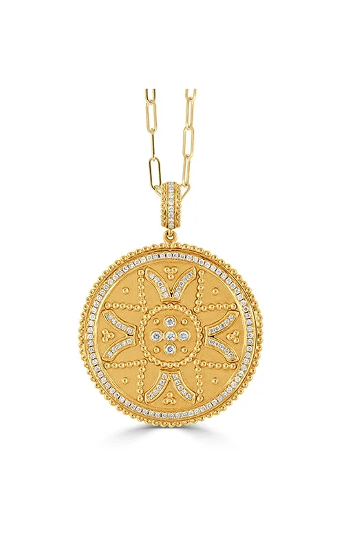 Women’s minimalist necklaces-Byzantine 0.51Ct Diamond Patterned Pendant only in 18k Yellow Gold