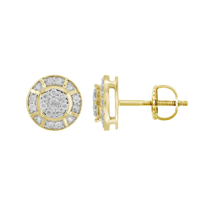 Women’s oval stud earrings-LADIES EARRINGS 0.25CT ROUND DIAMOND 10K YELLOW GOLD