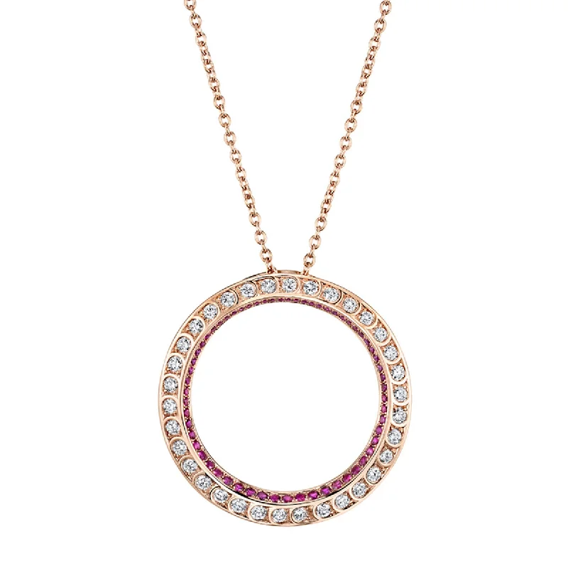 Women’s layered gold necklaces-Scallop Artisan Pave Diamond and Ruby Medallion Pendant