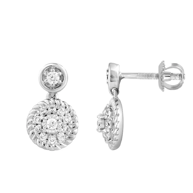 Women’s diamond stud earrings-LADIES EARRINGS 0.13CT ROUND DIAMOND 14K WHITE GOLD