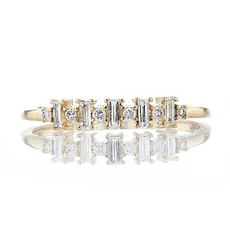 Women’s custom-designed engagement rings-Yellow Round & Baguette Diamond Band