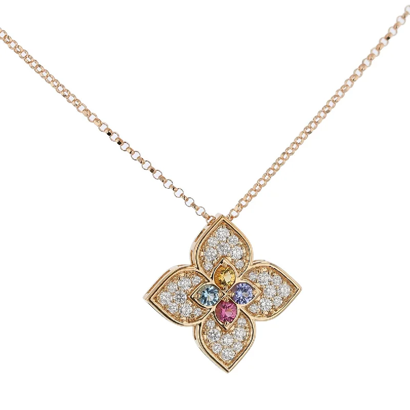 Women’s elegant necklaces-Venetian Princess 0.35Ct Diamond and Multicolor Gemstones Flower Pendant on Chain in 18k Rose Gold, 18inch